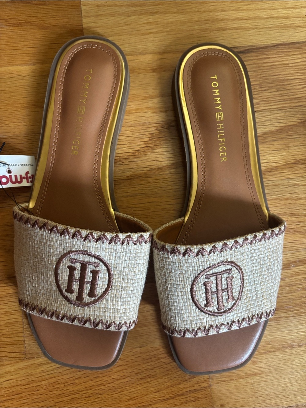 Tommy Hilfiger Natural Raffia Tan/Brown Leather Slide Sandals NEW Sz 7.5 PERFECT